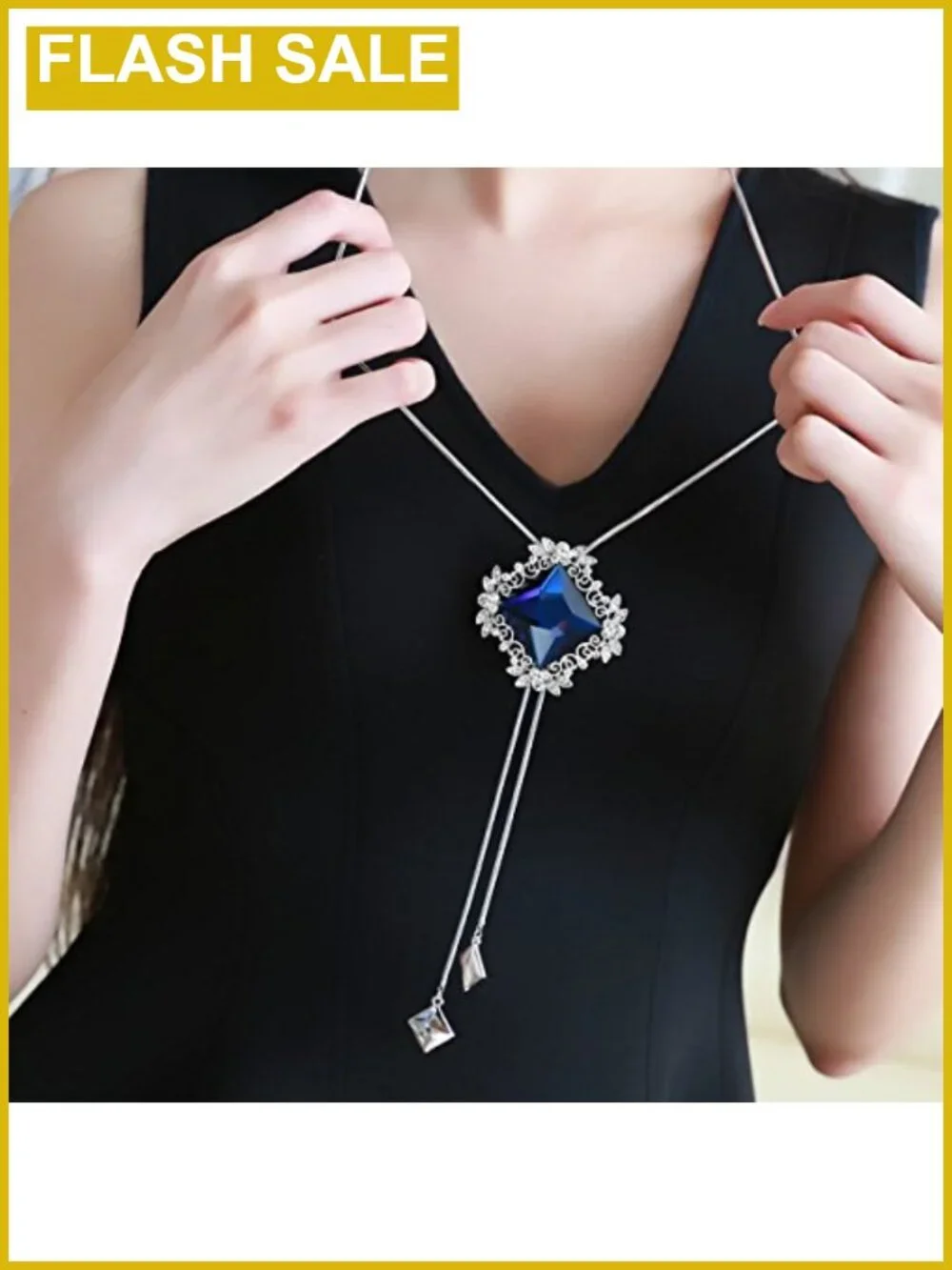 Long Chain Necklace Rhombus Glass Pendant Boho Sweater Jewelry for Women